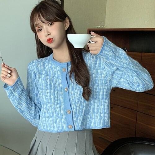 Short Gentle Womens Sweater Small Fragrance Long-sleeved Knitted Single-breasted Autumn And Winter New Style