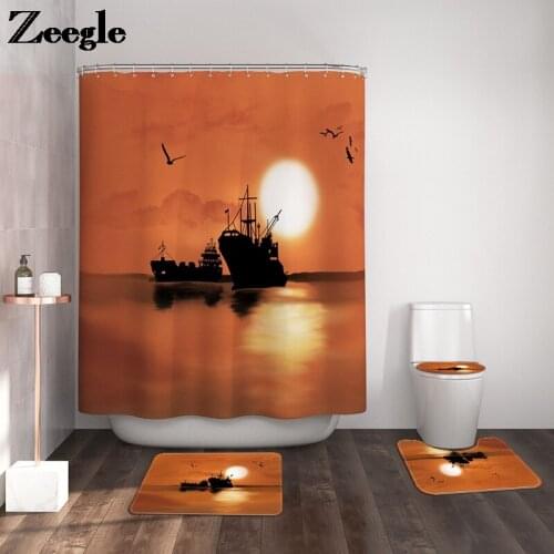 Printed Bath Mat Waterproof Shower Curtain Modern StyleToilet Mat Microfiber Bathroom Mat Set Anti Slip Foot Mat