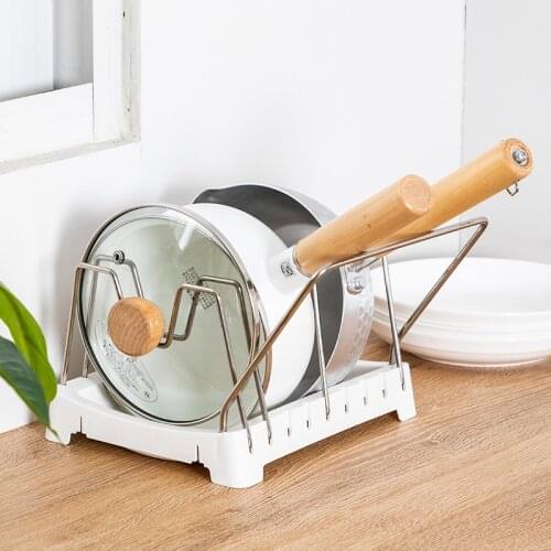 Kitchen Organizer Pot Lid Rack Stainless Steel Spoon Holder Pot Lid Shelf Cooking Dish Rack Pan Cover Stand Kitchen Accessories