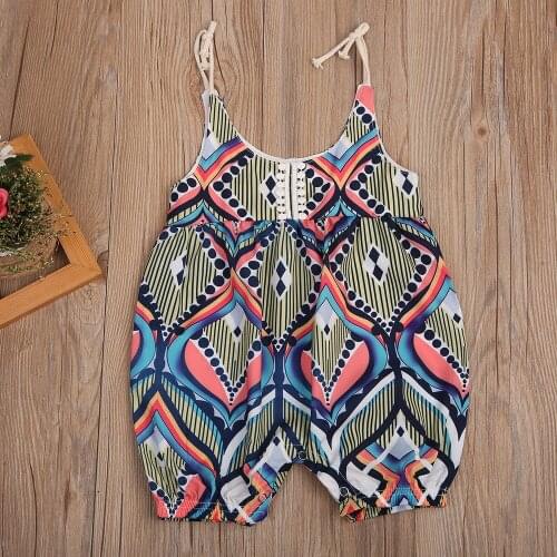 Summer Baby Rompers Newborn Infant Baby Girl Sleeveless Geometric Print Bohemia Romper Outfits Clothes Girls Strap Romper