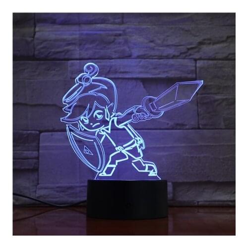 Link The Minish Cap Shape Visual Illusion 3D LED 7 Colors Light Nightlight Action Figure