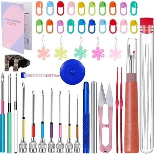 Imzay 43 PCS Punch Needle Tool And Instructions Embroidery Kit With Embroidery Tools Needle Punch Kits For Beginners
