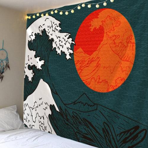 Tapestry Japan Ukiyoe Wall Hanging Green Tree Tapestry Landscape Tapzi For Home Deco Wall Decor Large Size Cheap Hippie