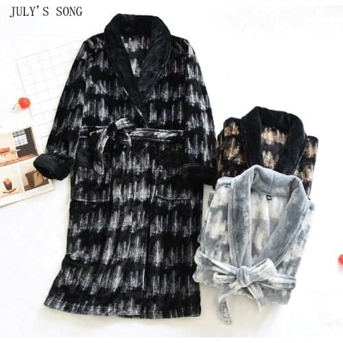 JULYS SONG New 2021 Mens Winter Robe Warm Thick Flannel Pajamas Male Bathrobe Homewear Comfortable Nightwear Home Clothes