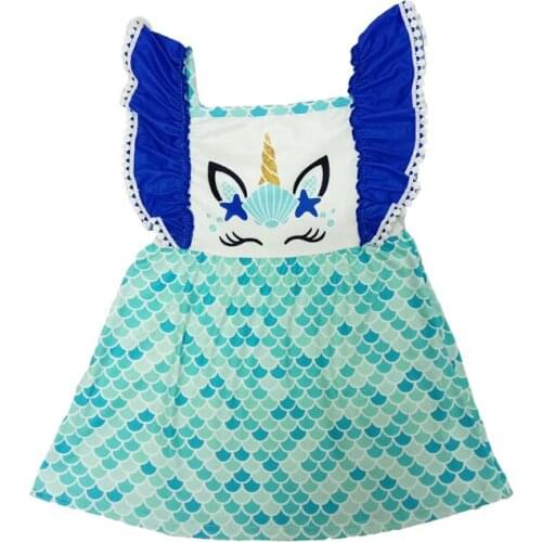 Baby girl clothes summer girl flutter ruffle sleeve frocks girl unicorn printed twirl dress