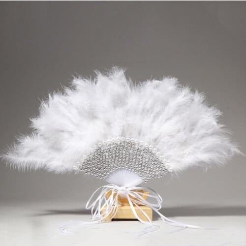 Hot Unfolded Hand Held Fan Holding Feather Fan For Dance Wedding Decoration Party Supply 43x25cm