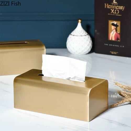 European Golden Brass Rectangular Tissue Box Matt Brushed Seat Type Storage Tissue Canister Living Room Coffee Table Home Decor