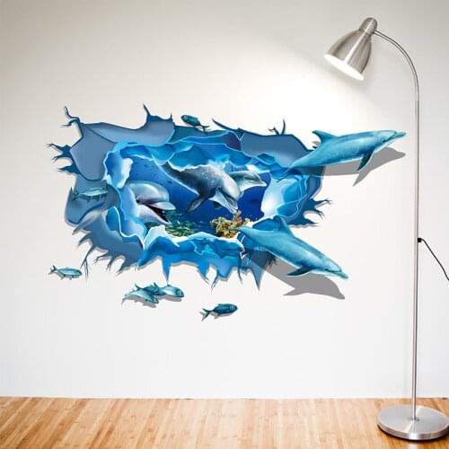 PVC Wall Stickers Dolphin 3D Sea Ocean Stickers Wall Decal Mural DIY Decor Suitable kids rooms Living Room Bedroom Nursery room