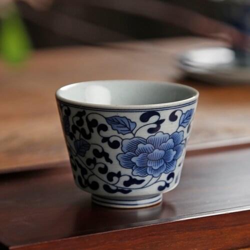 Retro Blue and White Porcelain Master Cup Large Tea Cup Pieces Cup Single Tea Bowl Personal Cup Ceramic Kung Fu Tea Set