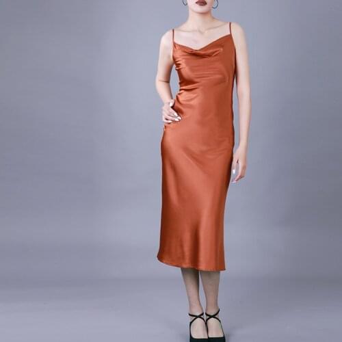 Customized Natural Silk Dress Cowl Collar Solid Color Sexy Party Silk Dress Classic Pink Grey Natural Silk long Dress