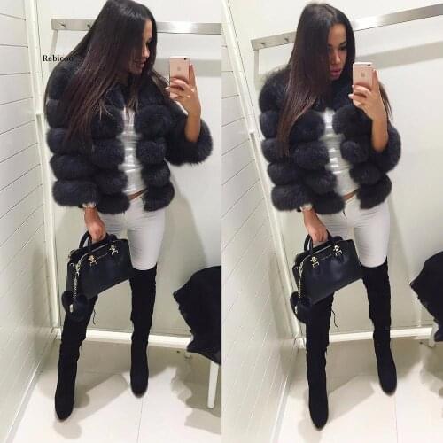 Elegant Solid Faux Fox Fur Coat Women Winter Fashion Medium Long Artifical Fox Fur Coat Warm Fake Fox Fur Coats Female