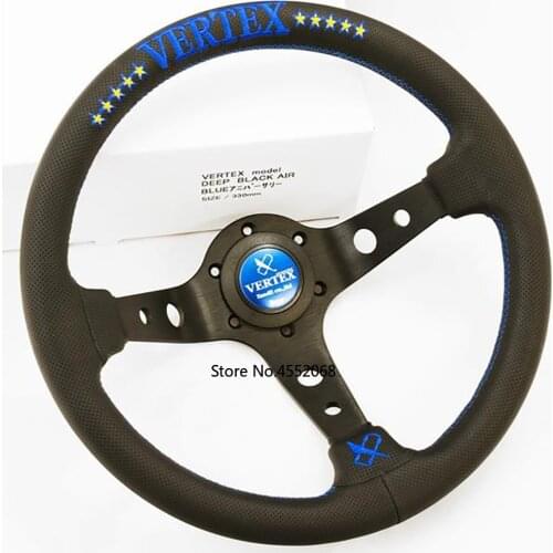 Blue/Red 330mm VERTEX 10 Stars jdm Racing Black Genuine Leather Drift Steering Wheel