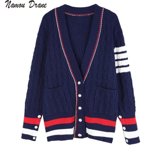 Striped Knitted Jacket Women 2021 Autumn and Winter New Loose British College Style Sweater Button Cardigan Student Jacket Women