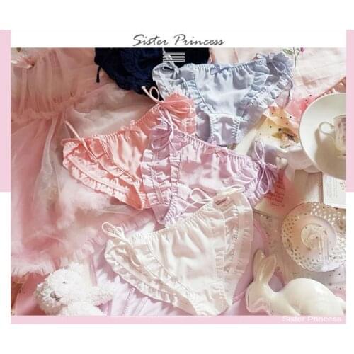 Japanese cute macarone solid lotus leaf flying edge milk silk lace up strap sexy low waist panties girl Underwear Girl GZXM