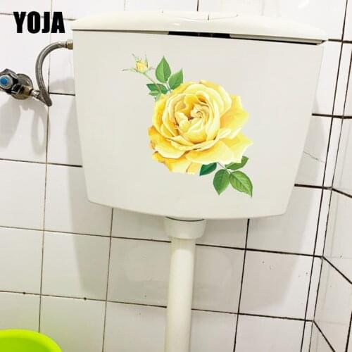 YOJA 23.2×23CM Yellow Rose Home Room Wall Stickers Mural Fashion Bathroom Toilet WC Decoration T1-2964