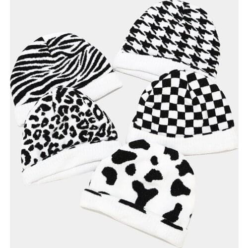 2021 New Cow Pattern Knitted Hat Pullover Hat Women Autumn and Winter Outdoor Leisure Warm Woolen Hat Without Eaves Cold Cap