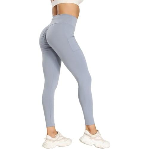 2020 Women Solid Color Long Slim Pants High Waist Side Pocket Butt-lift Pants Casual Style Fitness Elastic Sports Gym