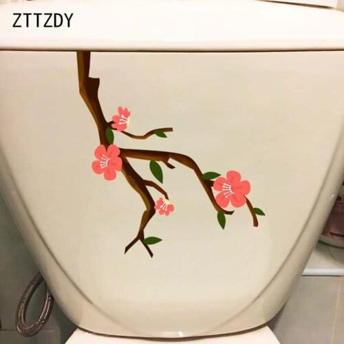 ZTTZDY 24*22.1CM Red Peach Branch Toilet Sticker Bathroom Decor Home Wall Decal T2-0401