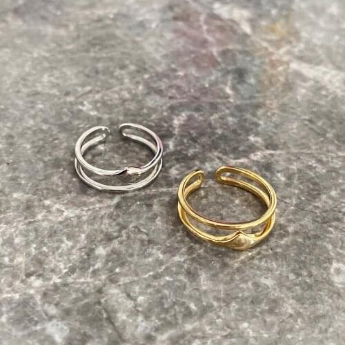 18k gold Authentic 1pc S925 Sterling Silver Jewelry Double rows Irregular geometric rings Handmade TLJ1311