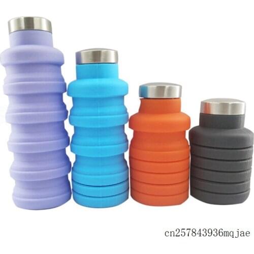 10pcs 500ML Folding Water Bottle Retractable Coffee Bottles Portable Silicone Travel Drinking Bottle