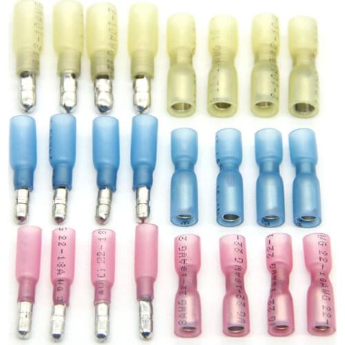 100PCS Insulated Heat Shrink Bullet Connectors Set Female&Male Wire Connectors Waterproof Crimp Butt Terminals 10-22AWG