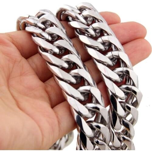 11/13/16/19/21MM Trendy Stainless Steel Silver Color Cuban Curb Link Chain Mens Male Necklace Or Bracelet 7"-40" Jewelry Gift