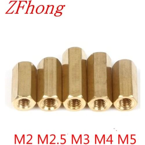 5-50pcs M2 M2.5 m3 m4 m5*L hex brass standoff female to female thread brass spacer length 3mm to 50mm