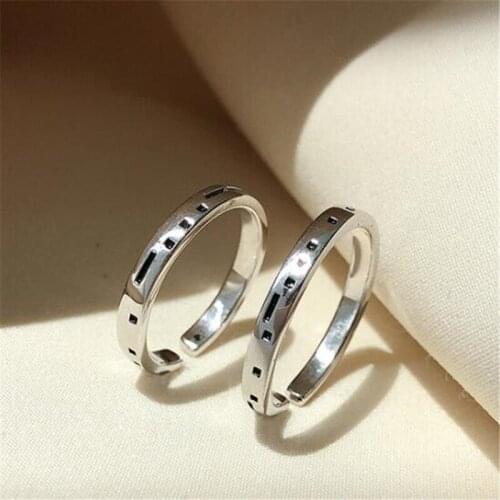 Creative Fashion Silver Color Couple 2pcs Set Ring Moss Code Index Finger Open Ring Romantic Valentines Day Jewelry