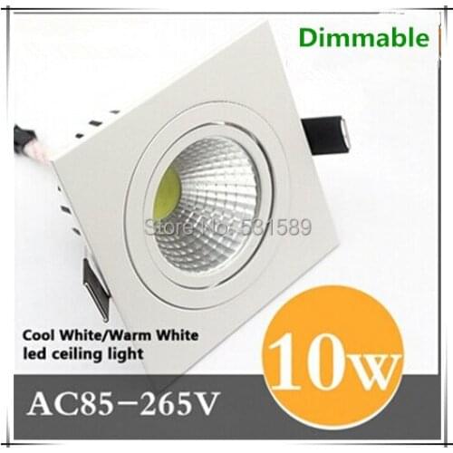 30PCS Free shipping Dimmable 10W high power aluminum led cob ceiling 86-265VAC 10W square cob led downlight(CE&ROHS)