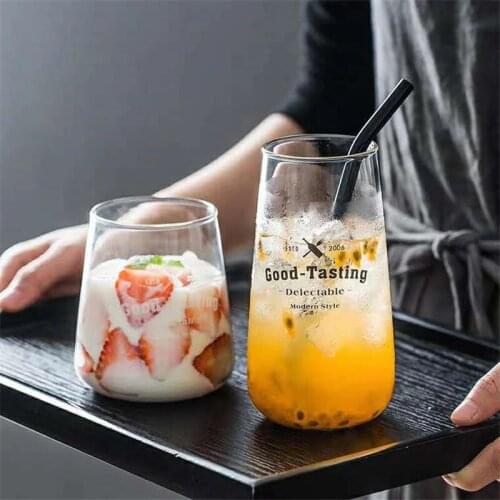 500ml Glass Coffee Mug Heat Insulation Office Mug Kitchen Tea Milk Juice Dessert Glass Cup Drinkware Transparent Letter Cup Gift