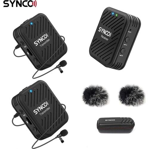 SYNCO G1(A2) 2.4G Wireless Microphone System with 1 Receiver 2 Transmitters Lavalier Microphones 50M Transmission Range 3.5mm