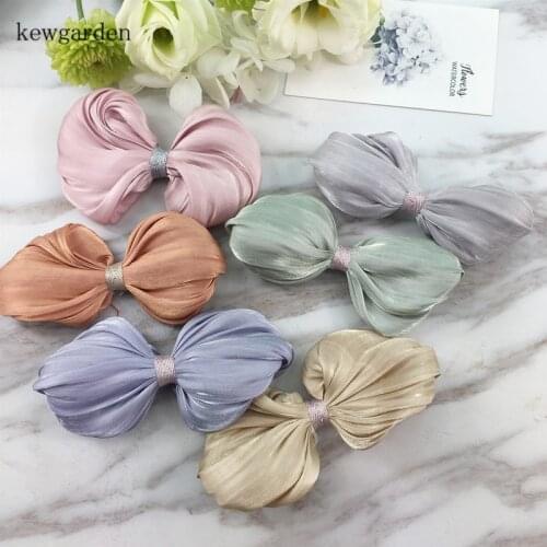 Kewgarden DIY Hair Bow Brooch Material Bright silk Folds Bow Accessories Handmade Bowknot 4.5*9cm 5 Pcs/ lot
