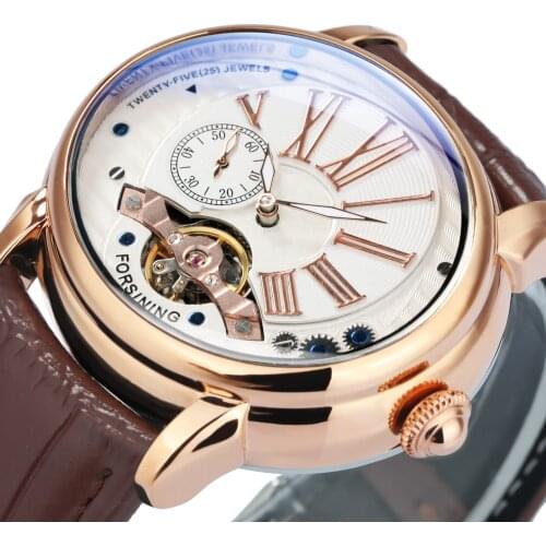 Forsining Tourbillon Watch Automatic Men Mechanical Wristwatches Oval Casual Mens Watches Top Brand Luxury Leather Strap Gift