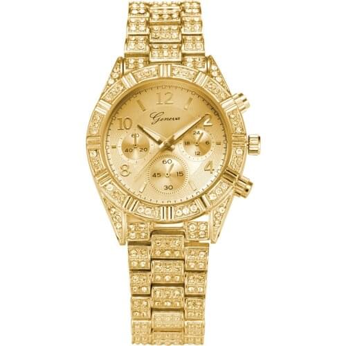 New Fashion Geneva Stainless Steel Band Watches Women Luxury Rhinestone Bracelet watches Ladies Quartz Dress Watches Clock XB40