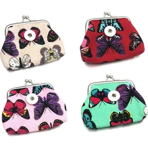Colorful Butterfly Mini Bag 038 Fabric 18mm Snap Button Kids Women Bag Charms Multifunction Keyring Key Rings Purse Jewelry Gift