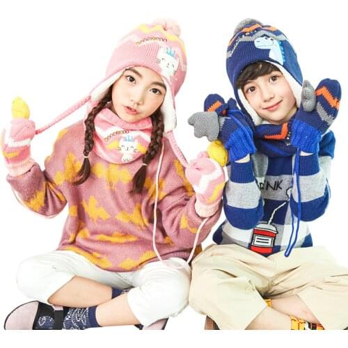 Kocotree Korean Style Kids Winter Hat & Scarf Baby Winter Cap Children Warm Gloves For Boys Suit Beanie Hats Scarfs For Girls