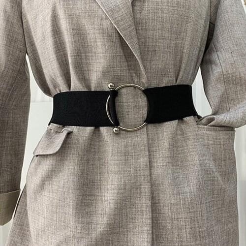 Women Belts Elastic Solid Color Simple Waist Ladies Round Buckle Metal Decoration Coat Sweater Fashion Dress Accessories