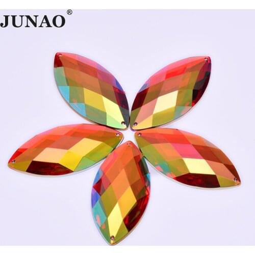JUNAO 30*62mm Big Sewing Red AB Horse Eye Rhinestone Applique Sew On Acrylic Stones Gems Flatback Strass Crsytal for Clothes
