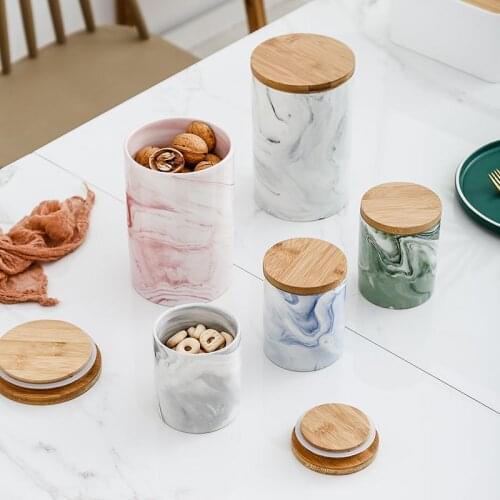 Nordic Ceramic Sealed Jar Multi-functional Bamboo Cover Jar Multi-specification Candy Storage Bottle Kitchen Food Container Jars