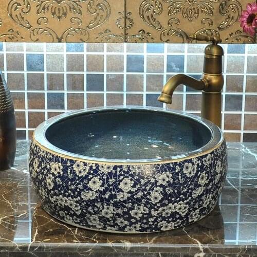 Jingdezhen ceramic sink wash basin Ceramic Counter Top Wash Basin blue and white Bathroom Sinks bathroom washbasin