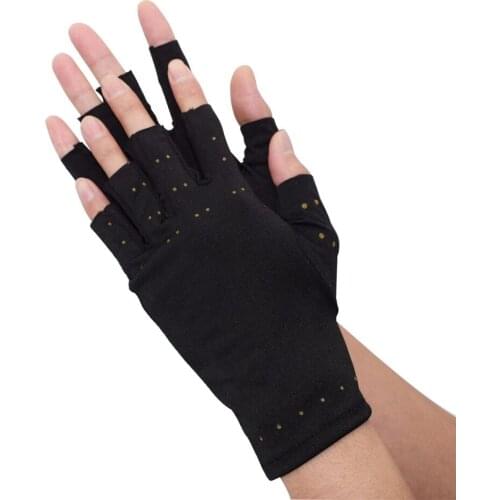 2Pcs Unisex Copper Fiber Therapy Compression Gloves Wrist Support Hand Arthritis Joint Pain Relief Half Finger Therapy Gloves