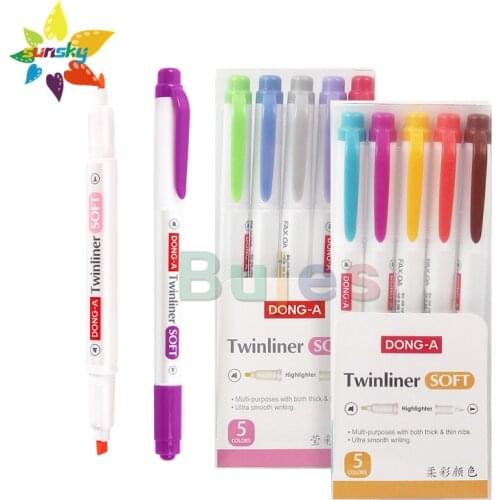 Korea DONG-A Twinliner Soft series Pearl Stick Highlighter Double Color Marker 5/15/25 color set Hand account art supplies