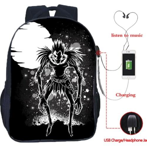 Cool Teens Death Note USB Charge Backpack Child Anime School Bag Students Ryuuku Bookbag Boys Girls L Daily USB Rucksack Gift