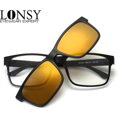 LONSY 2017 Fashion Square Optical glasses With Sunglasses lens Brand Designer Vintage Sun Glasses Women Men oculos masculino