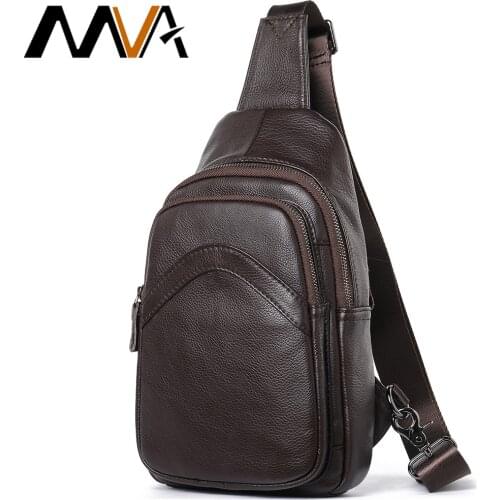 MVA Mens Chest Bag Anti-theft Waterproof Leather Shoulder Sling Bag Men Casual Chest Pack For Men Crossbody Bags Short Travel