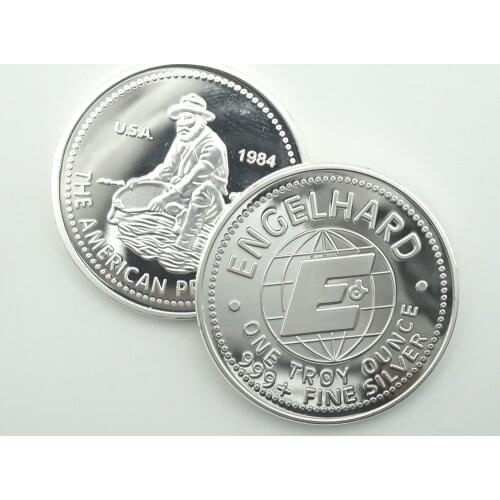 Non Magnetic 1984 USA Commemorative Coin 1OZ 999 Fine Silver American Prospector Engelhard US Union Metal Coin Collectible Value