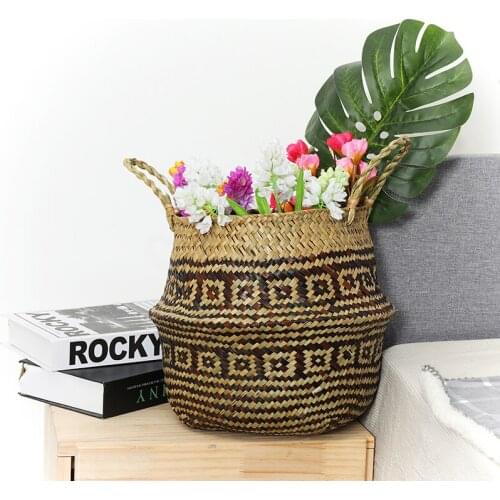 New home seaweed wicker basket garden flowerpot folding basket dirty storage basket rattan decorative household toy rack