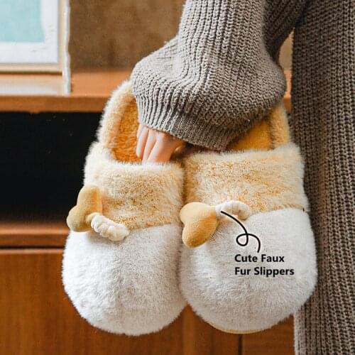 2021 New Women Warm Faux Fur Slippers Cute Love Home Floor Loves Winter Shoes Soft Plush High Elastic Girls Boys Indoor Slipper