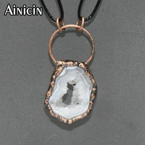 New Antiruqe Bronze Plating Natural White Druzy Crystal Hollow Out Pendants Big Circle Hang Jewelry Making Findings 10pcs