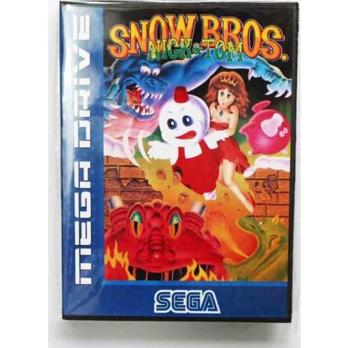 New Arrival Snow Bros Nick & Tom Game Cartridge 16 bit MD Game Card With Retail Box For Sega Mega Drive For Genesis